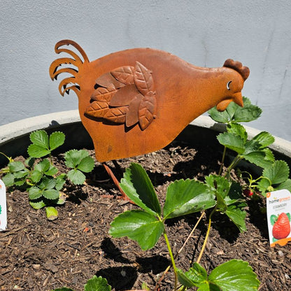 Rustic Pecking Hen Sculpture