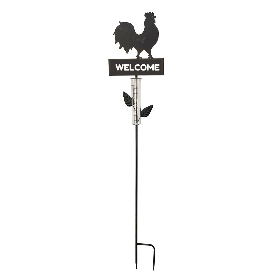 Rustic Rooster Rain Gauge Stake