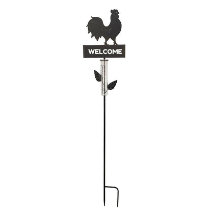 Rustic Rooster Rain Gauge Stake