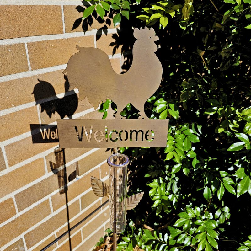 Rustic Rooster Rain Gauge Stake