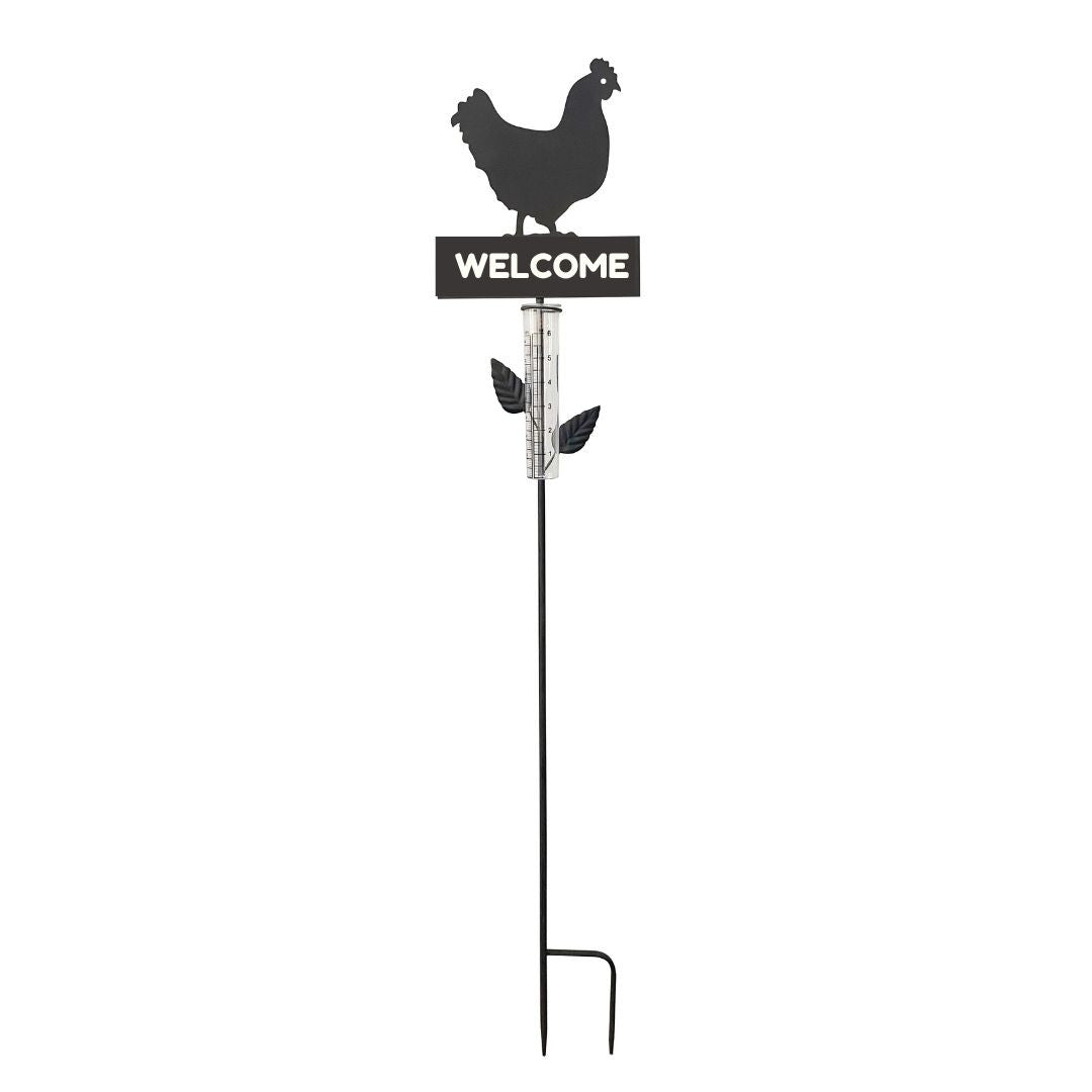 Rustic Rooster Rain Gauge Stake