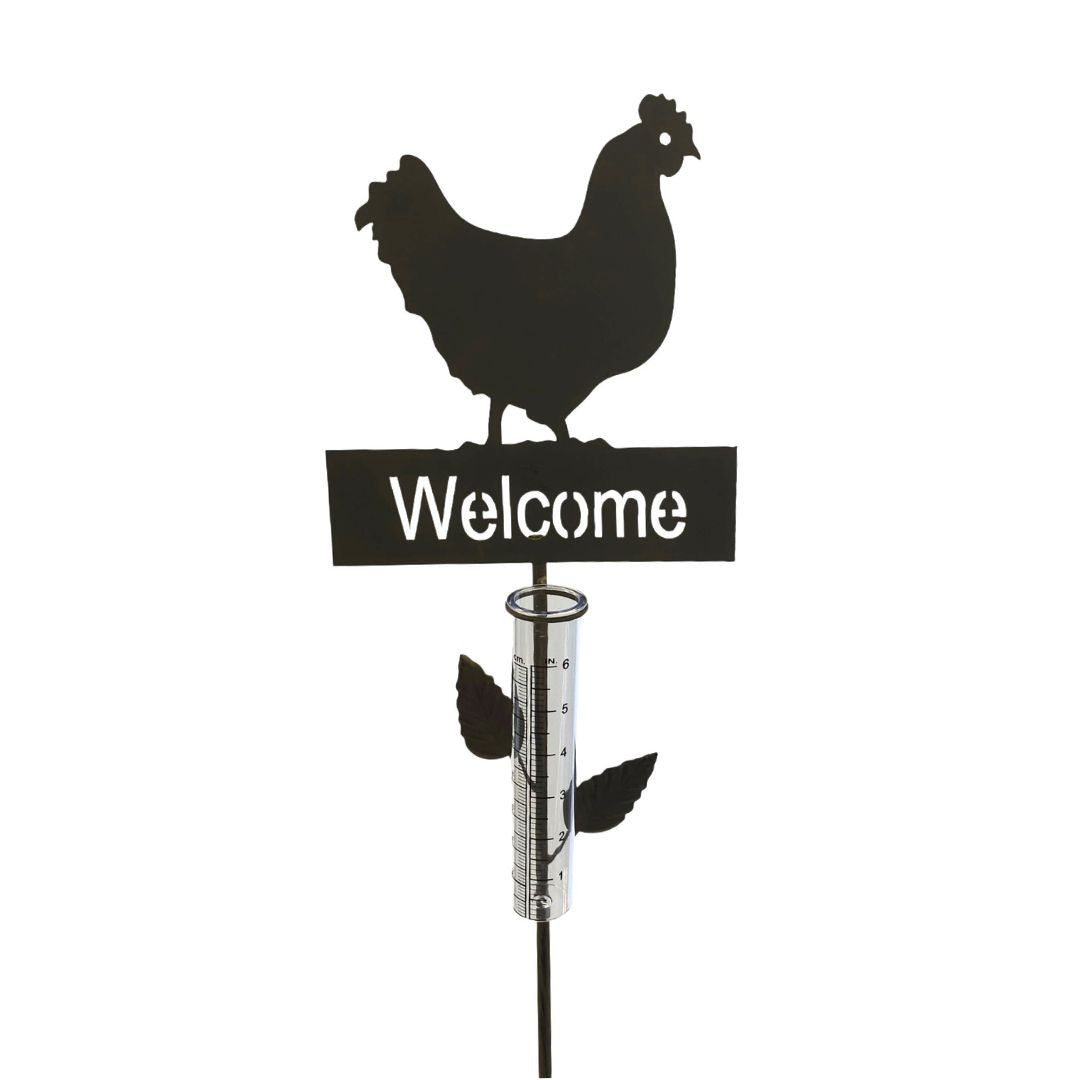 Rustic Hen Rain Gauge Stake