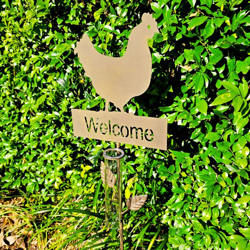 Rustic Hen Rain Gauge Stake