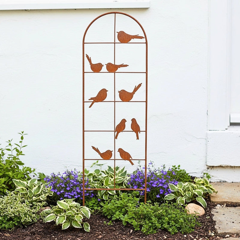 Songbird Silhouette Rustic Metal Garden Trellis
