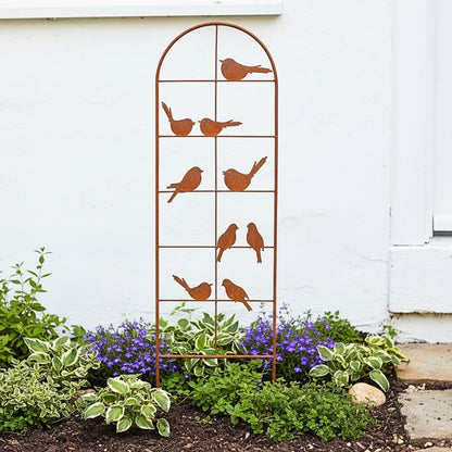 Songbird Silhouette Rustic Metal Garden Trellis