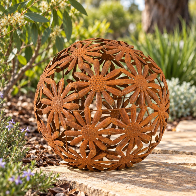 Rustic Metal Daisy Garden Ball Large
