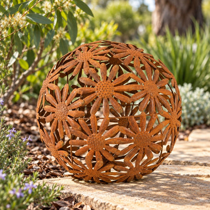 Rustic Metal Daisy Garden Ball Large