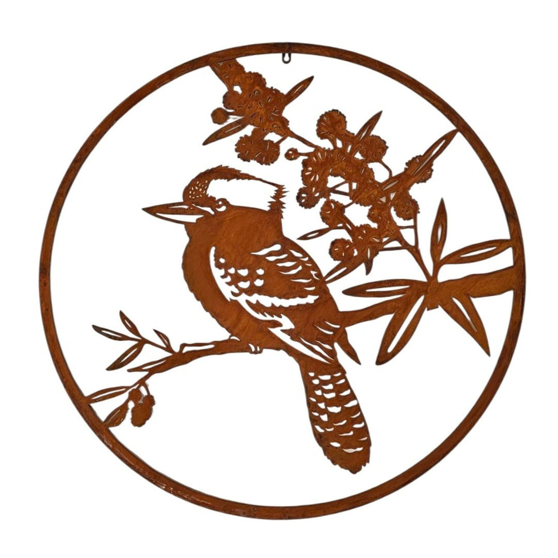 Rust Kookaburra in Wattle Blossom Metal Wall Art