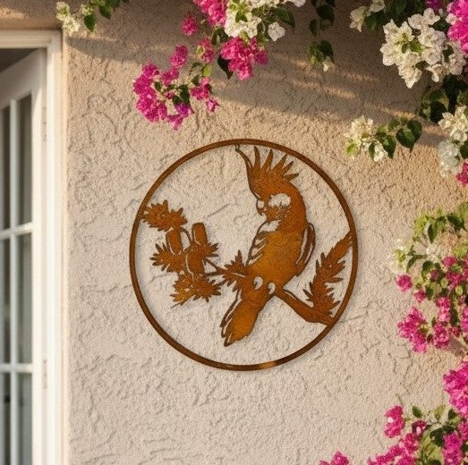 Rust Cockatoo on Banksia Wall Art