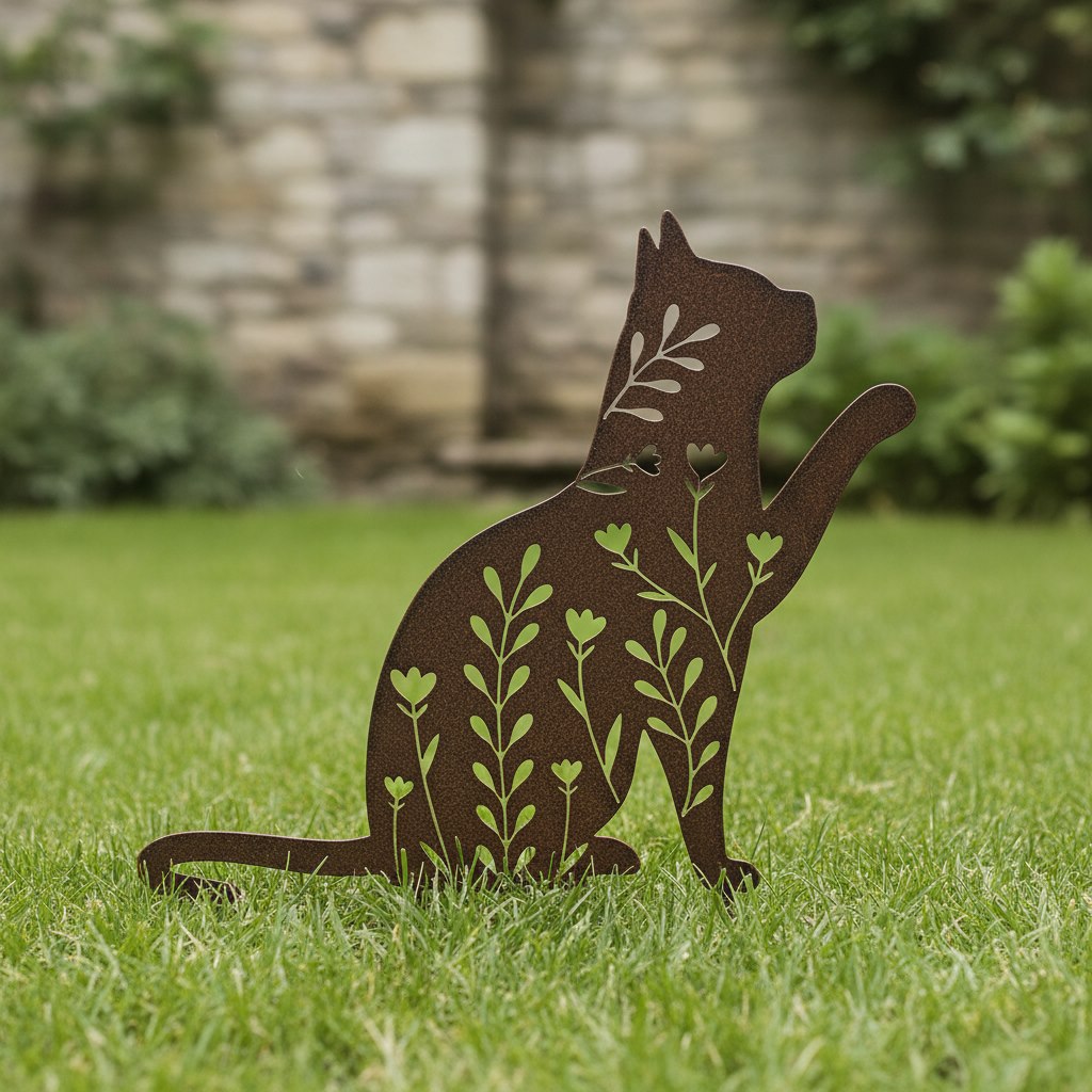 Rustic Cat Garden Stake
