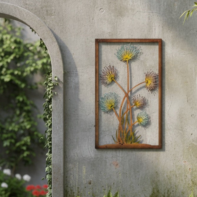 Hand-Painted Blue Flowers Wall Art