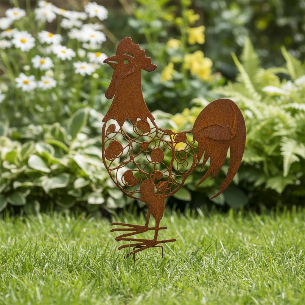 Rustic Rooster Garden Stake
