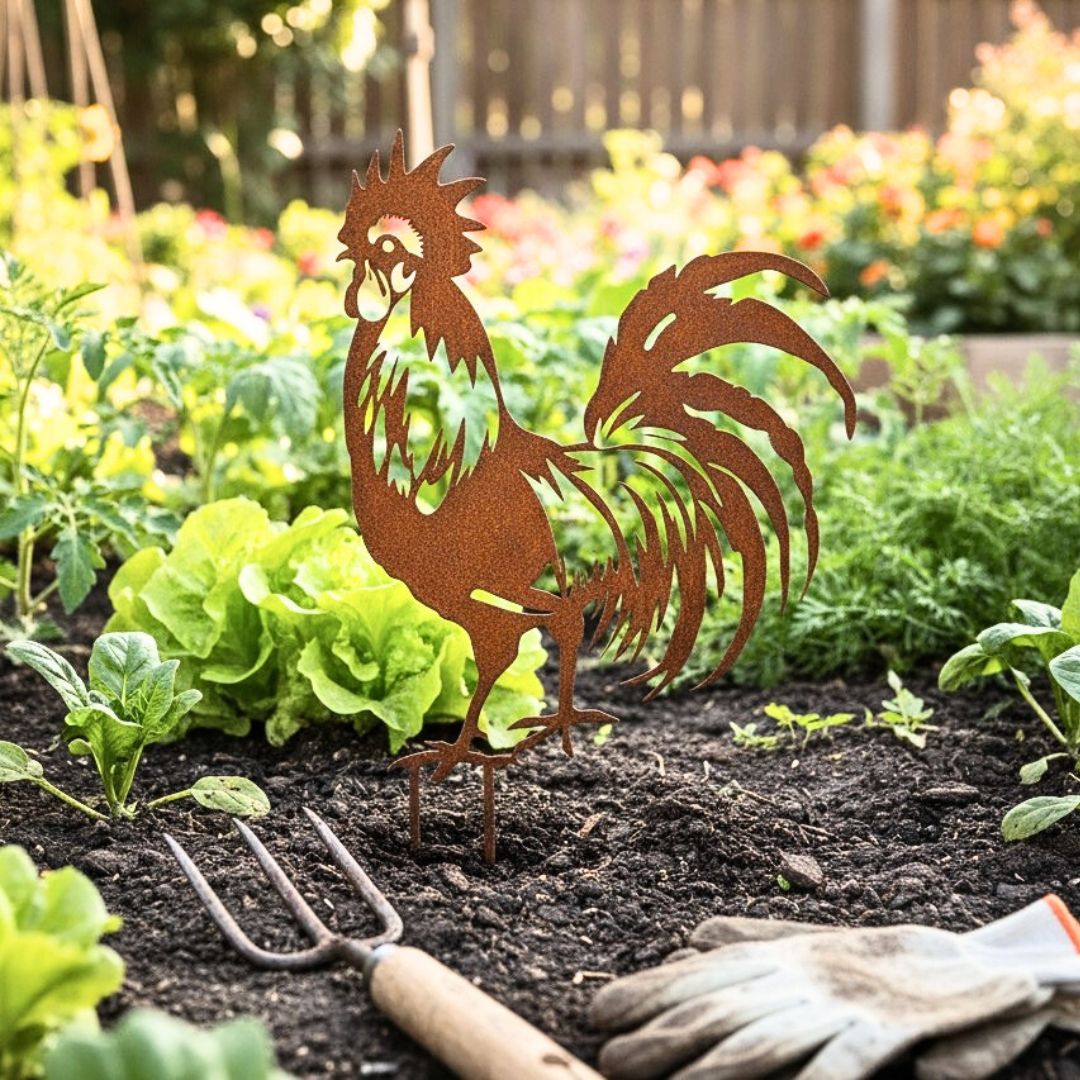 Rust Rooster Garden Stake
