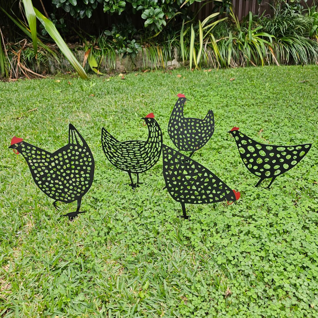 Black Hen Decorative Garden Stakes Set of 5