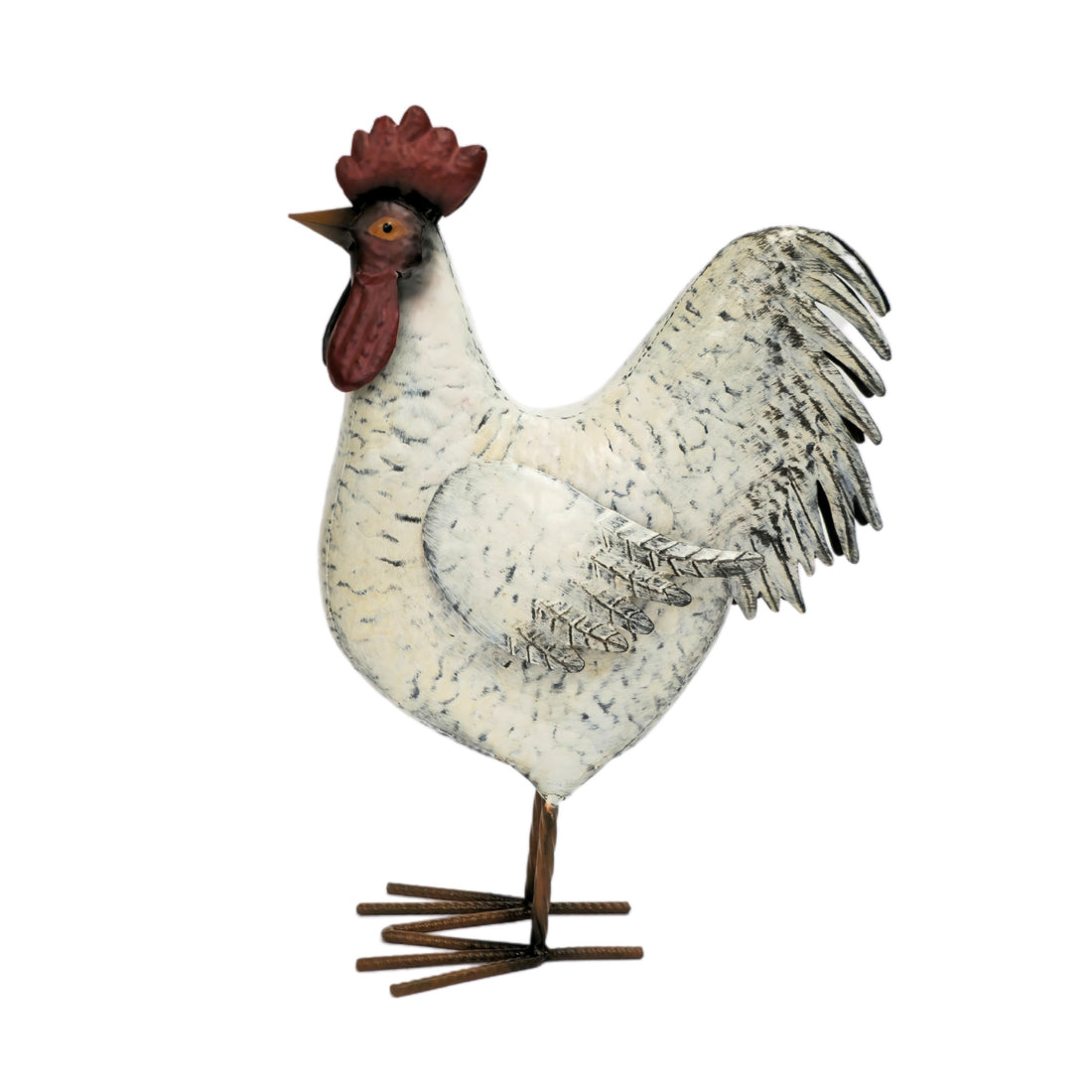 White rooster garden decor