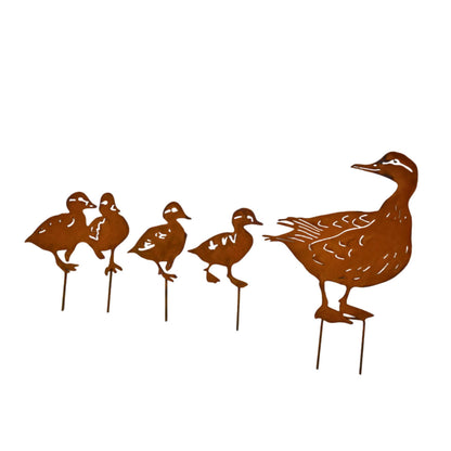 Rustic Duck and Family Garden Stakes