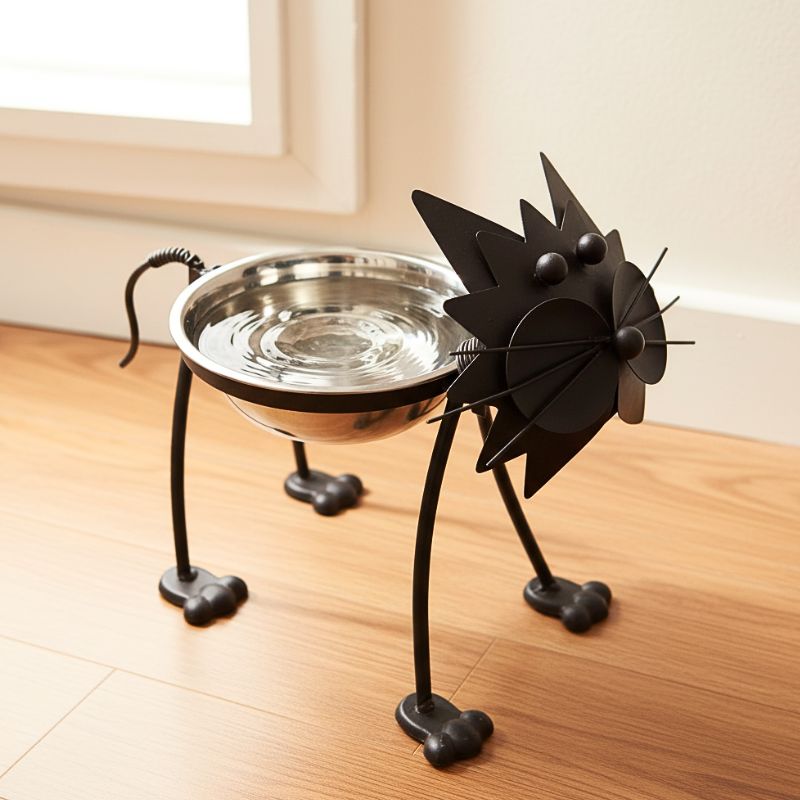 Metal Cat Feeder with Whimsical Kitty Design
