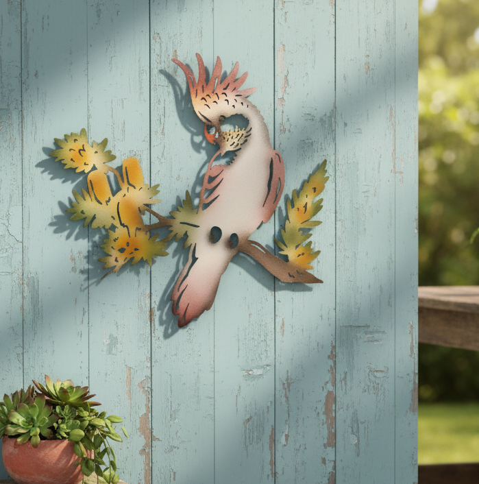 Hand-Painted Coloured Galah Metal Wall Art