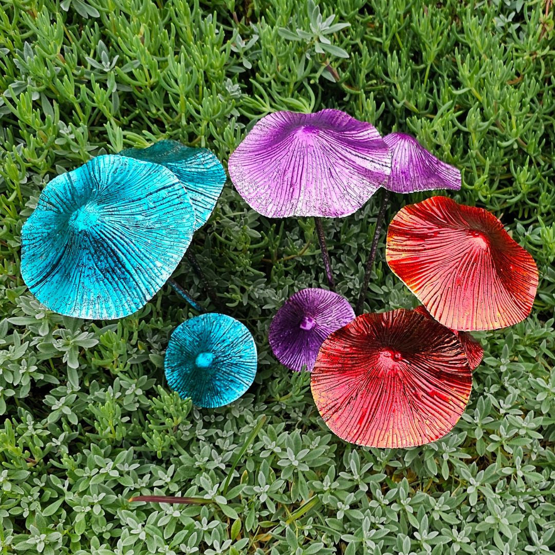 Double Mushroom Garden Stake – Blue
