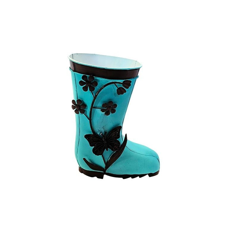 Hand Painted Blue Welly Boot Metal Planter