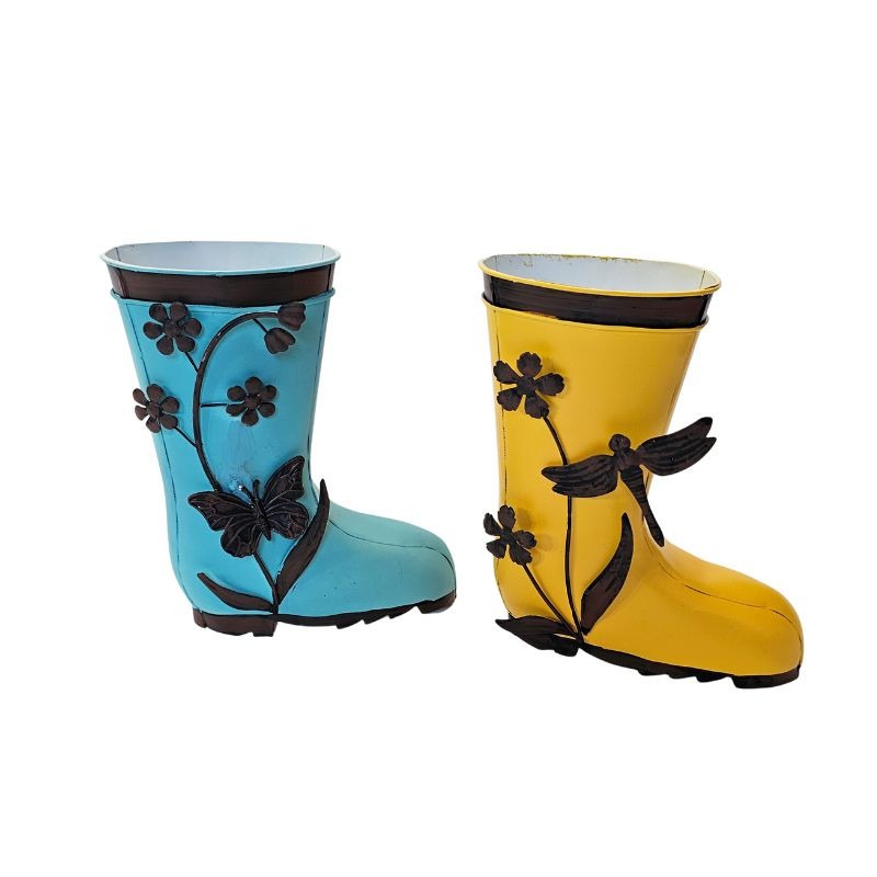 Handpainted Yellow Welly Boot Metal Planter