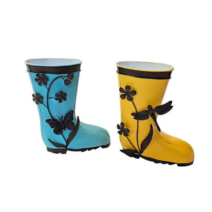 Hand Painted Blue Welly Boot Metal Planter