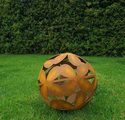 Rust Finish Flowerball Garden Sculpture