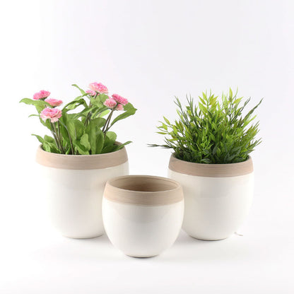 Glossy White/Natural Ceramic Pot