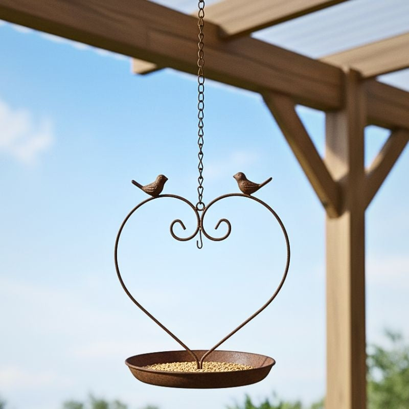 Lovebirds Heart Hanging Metal Bird Feeder