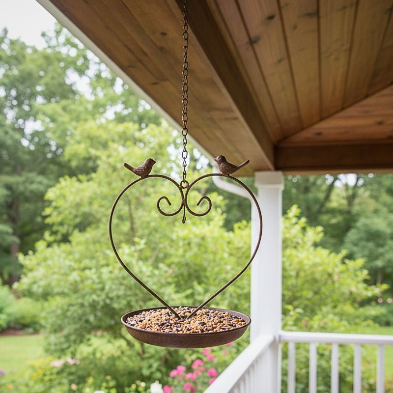 Lovebirds Heart Hanging Metal Bird Feeder